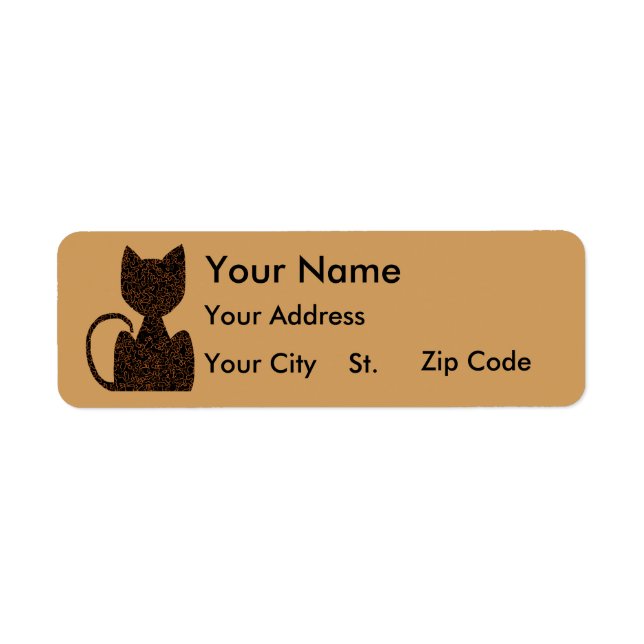 Black Puzzle Cat Address Labels (Front)