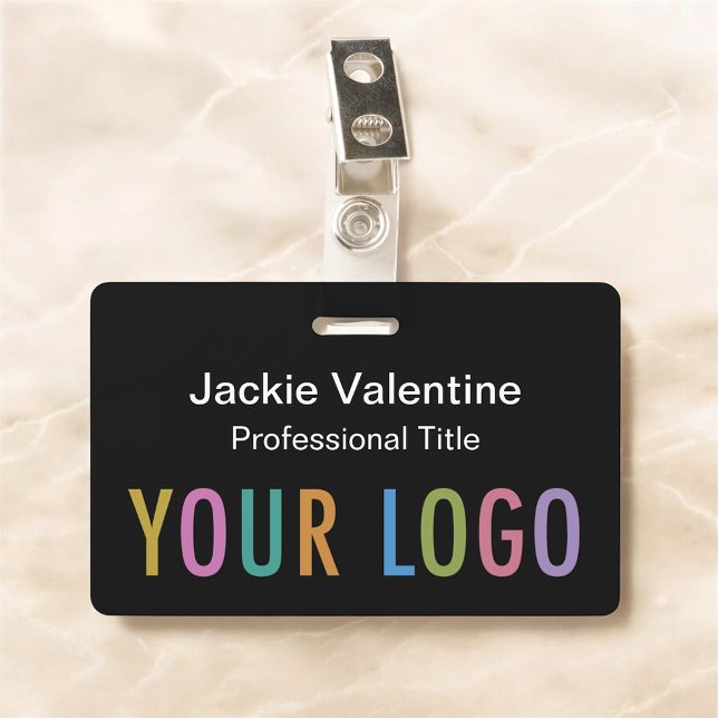 Black PVC Name Badge with Clip Lanyard or Reel (MISOOK Black Horizontal Name Badge with Logo on Bottom)