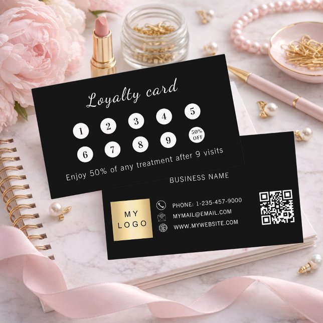 Black qr code business logo loyalty card (Creator Uploaded)