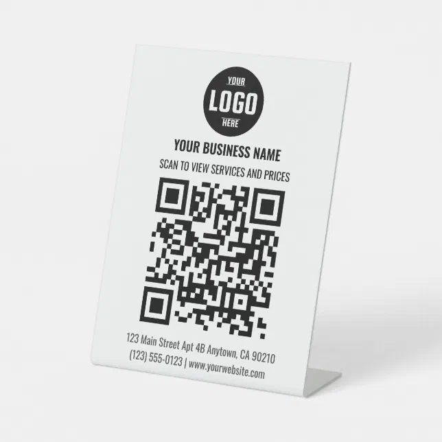 Black QR Code Business Pedestal Sign with Logo | Zazzle