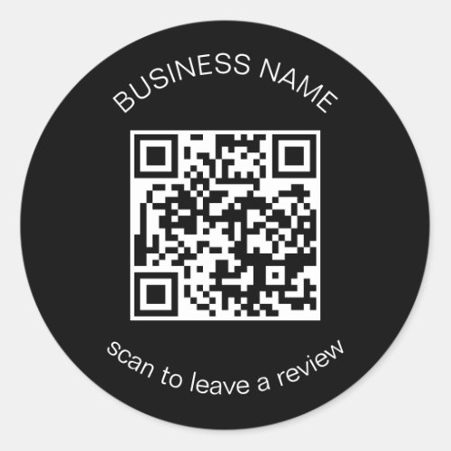 Black QR Code Business Review 5 Star Review Classi Classic Round Sticker