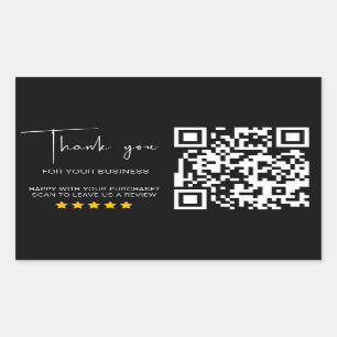 Black QR Code Business Review 5 Star Review Modern Rectangular Sticker