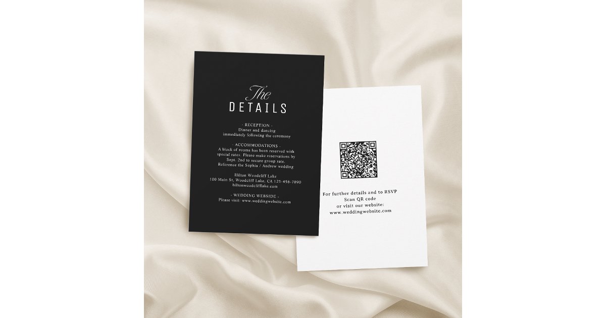 Classy Code Black QR Code Classy Wedding Details Note Card | Zazzle