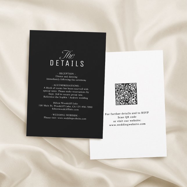 Black QR Code Classy Wedding Details Note Card (Black QR Code Classy Wedding Details Note Card)