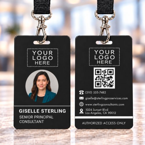 Black QR Code Company Photo Name Tag ID Badge