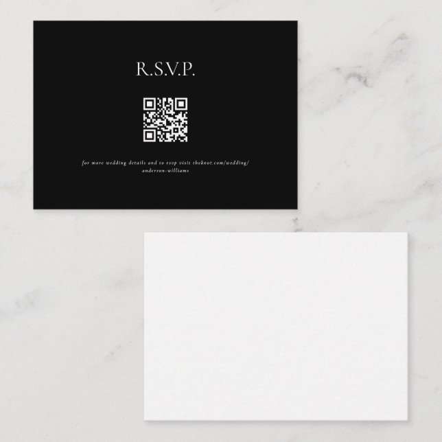 Black QR Code Contemporary Wedding RSVP Enclosure Card (Front/Back)