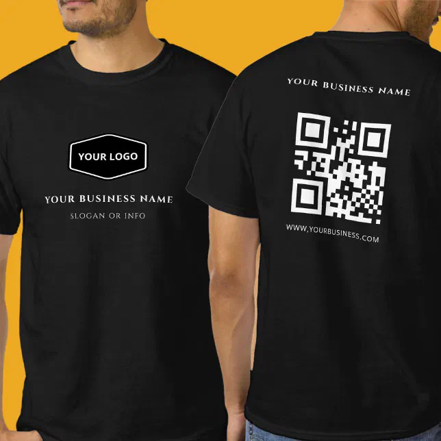 Black QR Code Custom and Promotional Company Logo T-Shirt | Zazzle