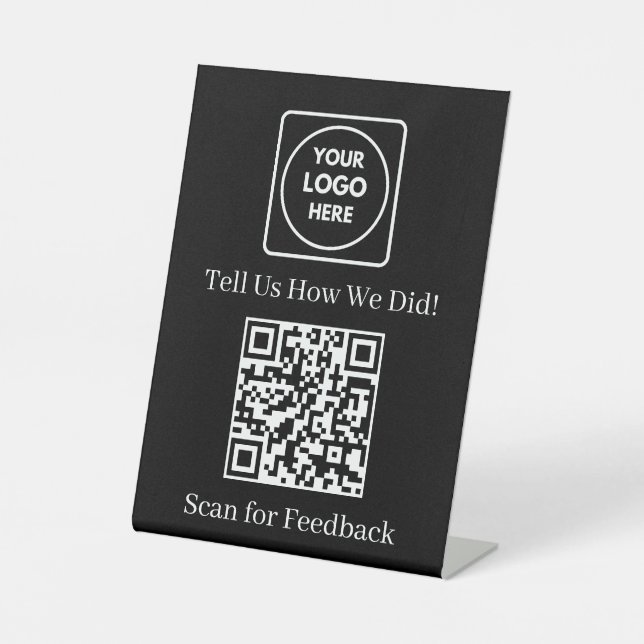 Black QR Code | Customer Feedback Display Pedestal Sign (Front)