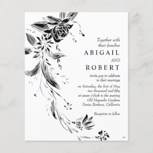 Black QR code floral BUDGET wedding invitation