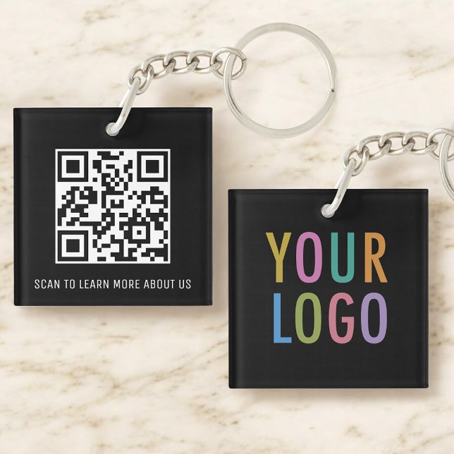 Black QR Code Keychain Acrylic Custom Logo Square (MISOOK Square Black Acrylic QR Code Keychain with Logo)