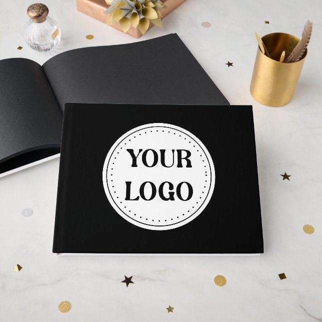 Black QR Code Logo | Modern & Elegant Business Guest Book (Front Open)