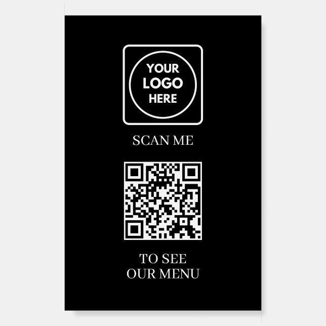 Black QR Code Menu | Modern Contactless Logo  Foam Board (Front)