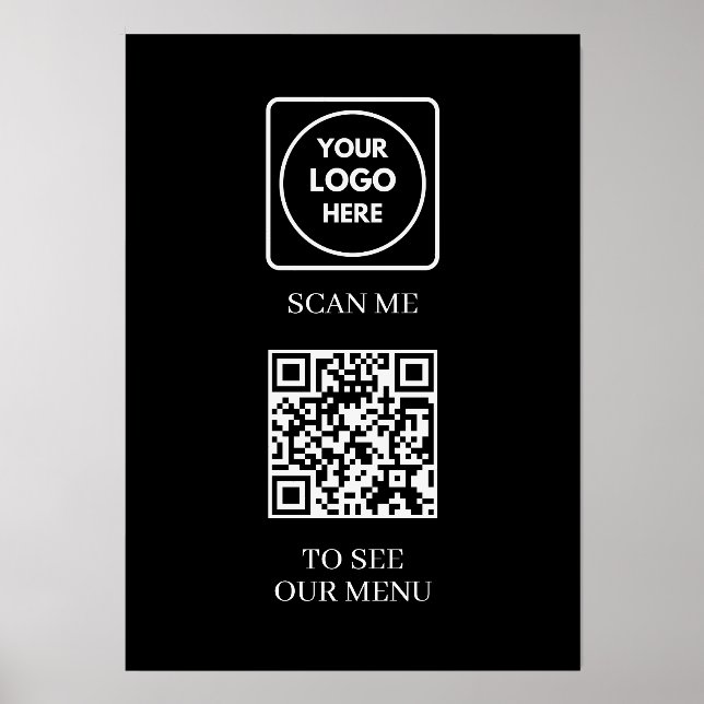 Black QR Code Menu | Modern Contactless Logo  Holder (Front)