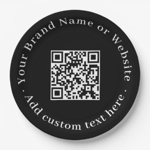 Black QR Code Modern Corporate Event Design Paper Plates