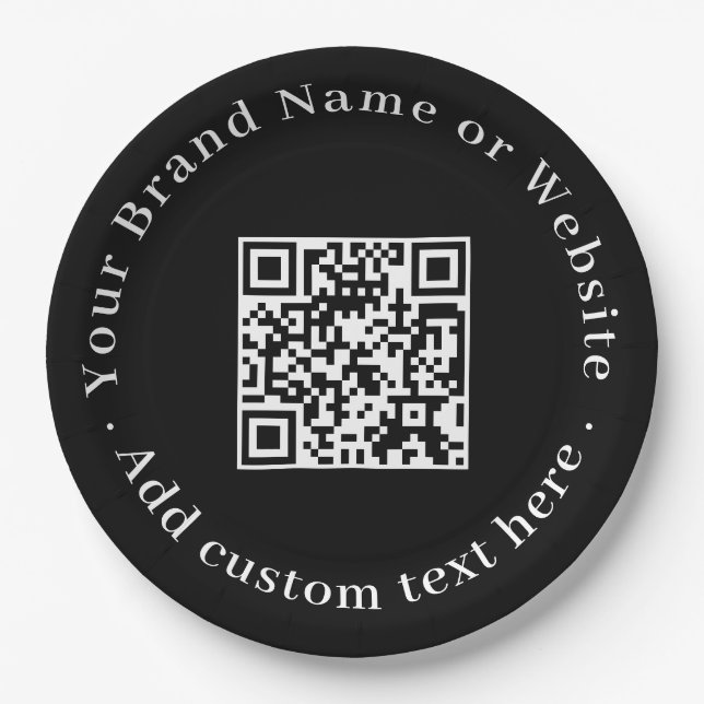 Black QR Code | Modern Corporate Event Design Paper Plates (Front)