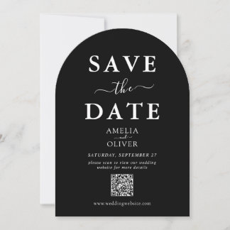 Black QR Code Modern Minimalist Wedding Chic arch Save The Date