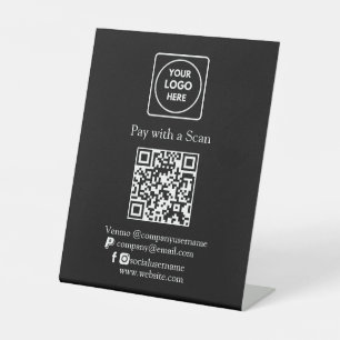 Black QR Code Pay Venmo Paypal Business Payment Pedestal Sign