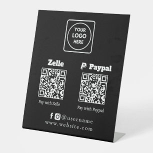 Black QR Code Payment Zelle PayPal Custom Logo Pedestal Sign