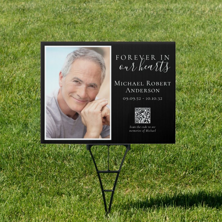 Black QR Code Photo Funeral Memorial Sign | Zazzle