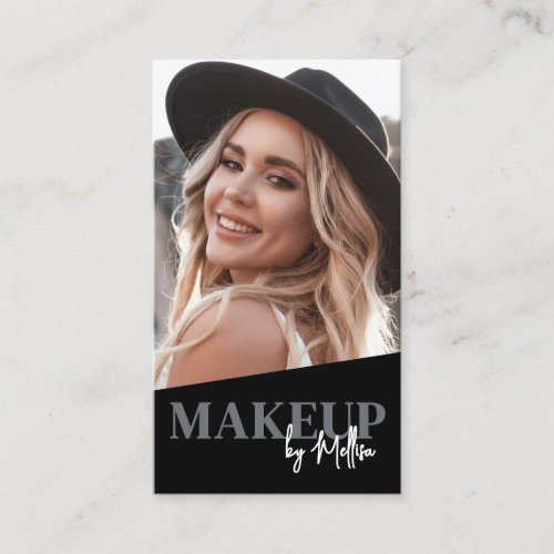 Black QR Code Photo Makeup Vertical Business Card