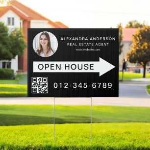 Black QR Code Photo Open House Real Estate Sign