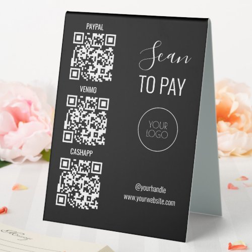 Black QR Code Scan Me Contactless Business Logo Table Tent Sign