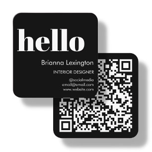 Black   QR Code Social Media Hello Square Business Card