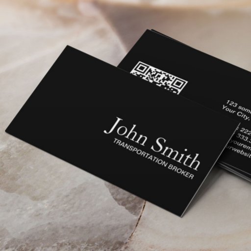 Customizable Black QR Code Transportation Broker Business Card
