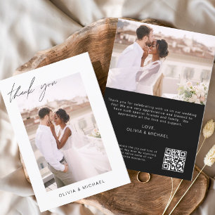 Black QR Code Wedding Thank You Photo Minimalist Card