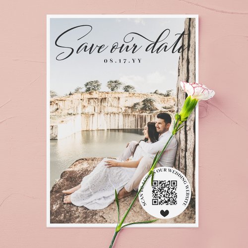 Black QR Code Wedding Website Photo Save the Date
