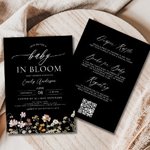 Black QR Code Wildflower Baby in Bloom Shower Invitation