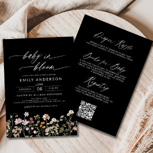 Black QR Code Wildflower Baby in Bloom Shower Invitation