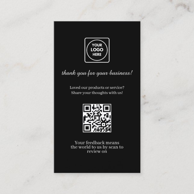 Black QR | Custom Business Feedback Review Link Card (Front)
