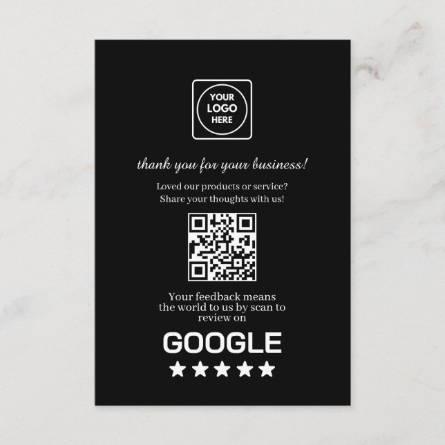 Black QR | Google Review & Rating Link Enclosure Card (Front)