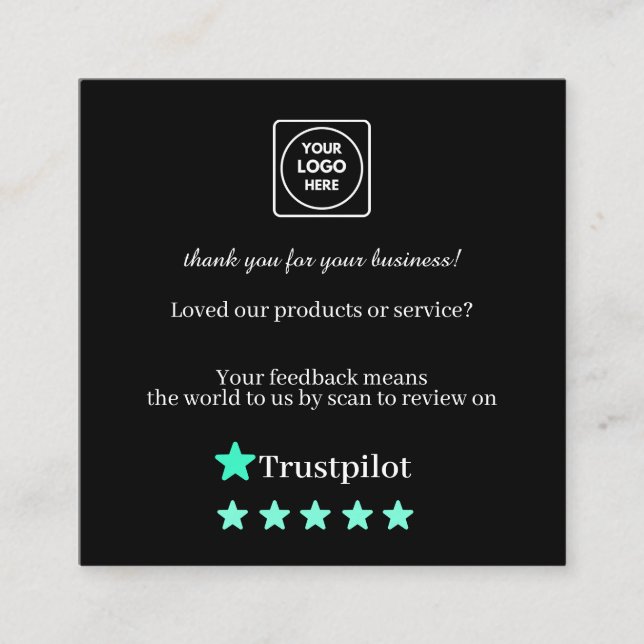 Black QR Review Card for Trusted Feedback feedback (Front)