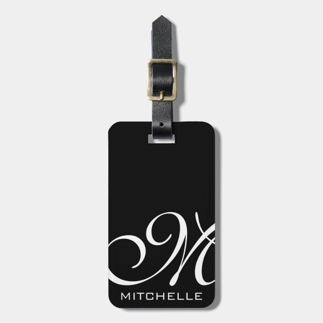 Black QR Script Monogrammed Luggage Tag (Front Vertical)