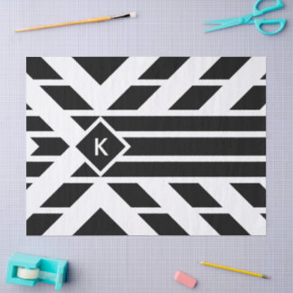Black Quadrilateral Stripes, Monogram Tissue Paper