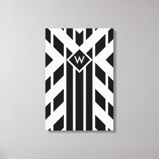 Black Quadrilateral Stripes on White with Monogram Canvas Print