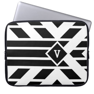 Black Quadrilateral Stripes on White with Monogram Laptop Sleeve