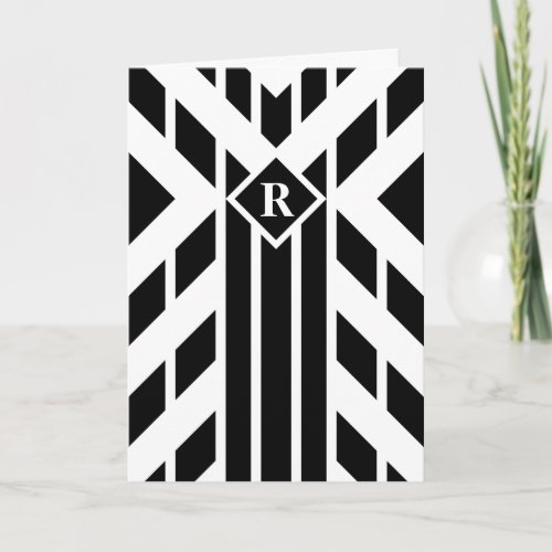 Black Quadrilateral Stripes on White with Monogram Thank You Card