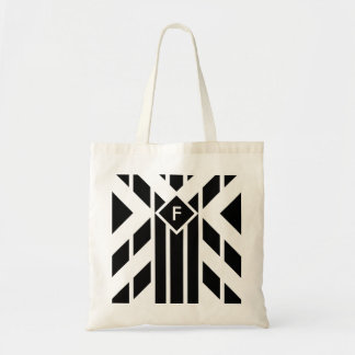 Black Quadrilateral Stripes on White with Monogram Tote Bag