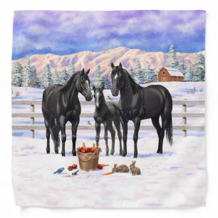 Black Quarter Horses In Snow Bandana