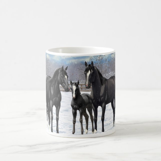 Black Quarter Horses In Snow Coffee Mug (Center)