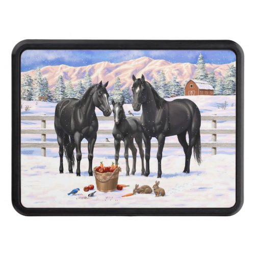 Black Quarter Horses In Snow Hitch Cover