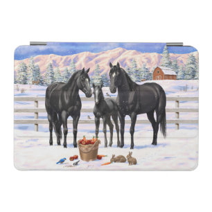 Black Quarter Horses In Snow iPad Mini Cover