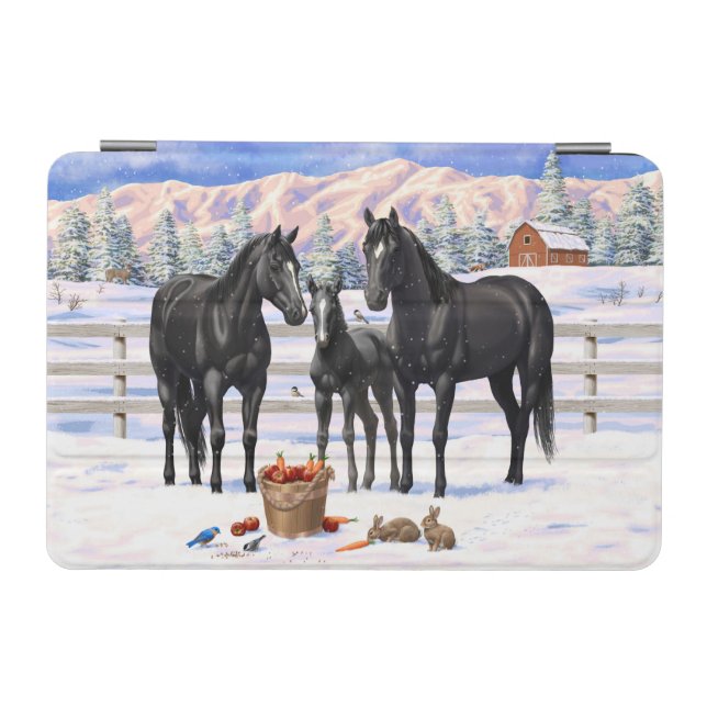 Black Quarter Horses In Snow iPad Mini Cover (Horizontal)