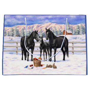 Black Quarter Horses In Snow Large Gift Bag