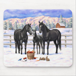 Black Quarter Horses In Snow Mouse Pad