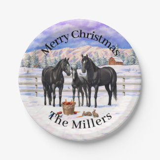 Black Quarter Horses In Snow Paper Plates