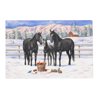Black Quarter Horses In Snow Placemat